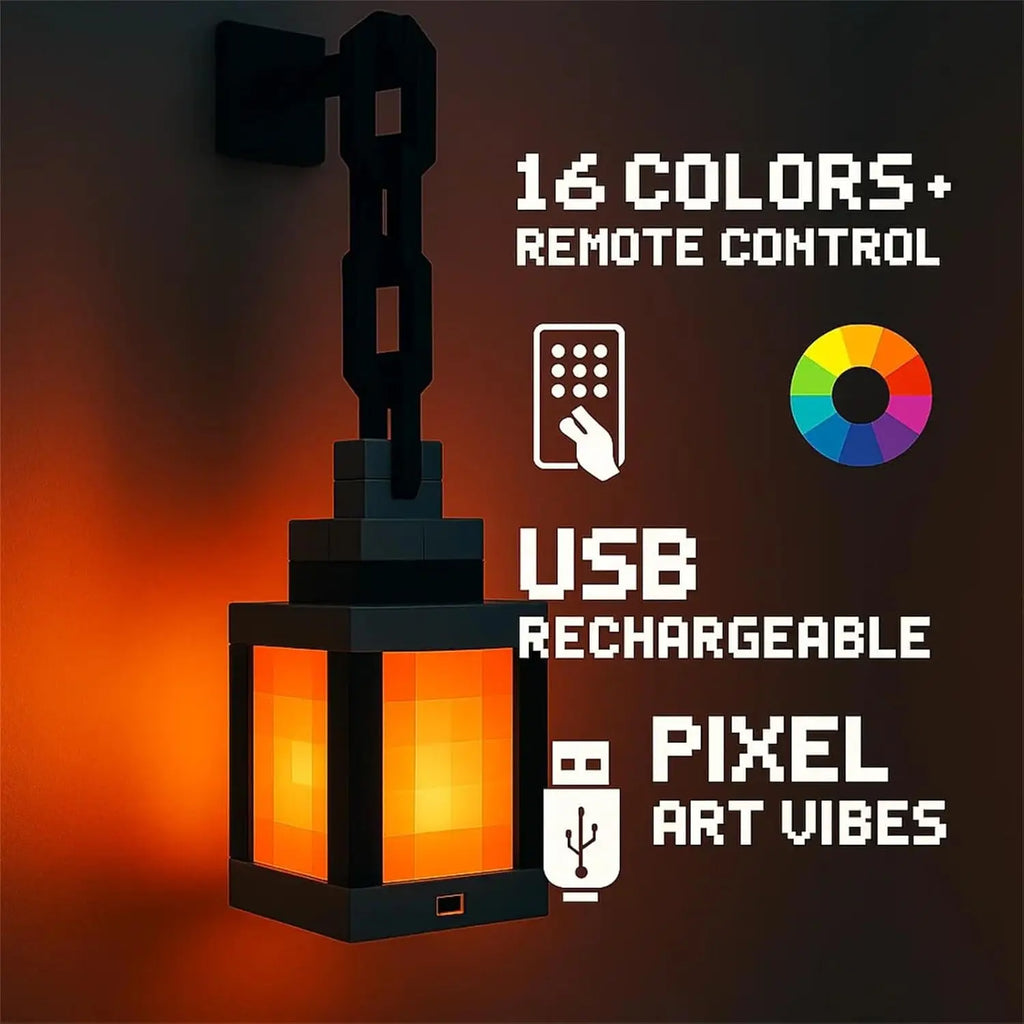 Pixel Lantern Night Light glowing on a desk