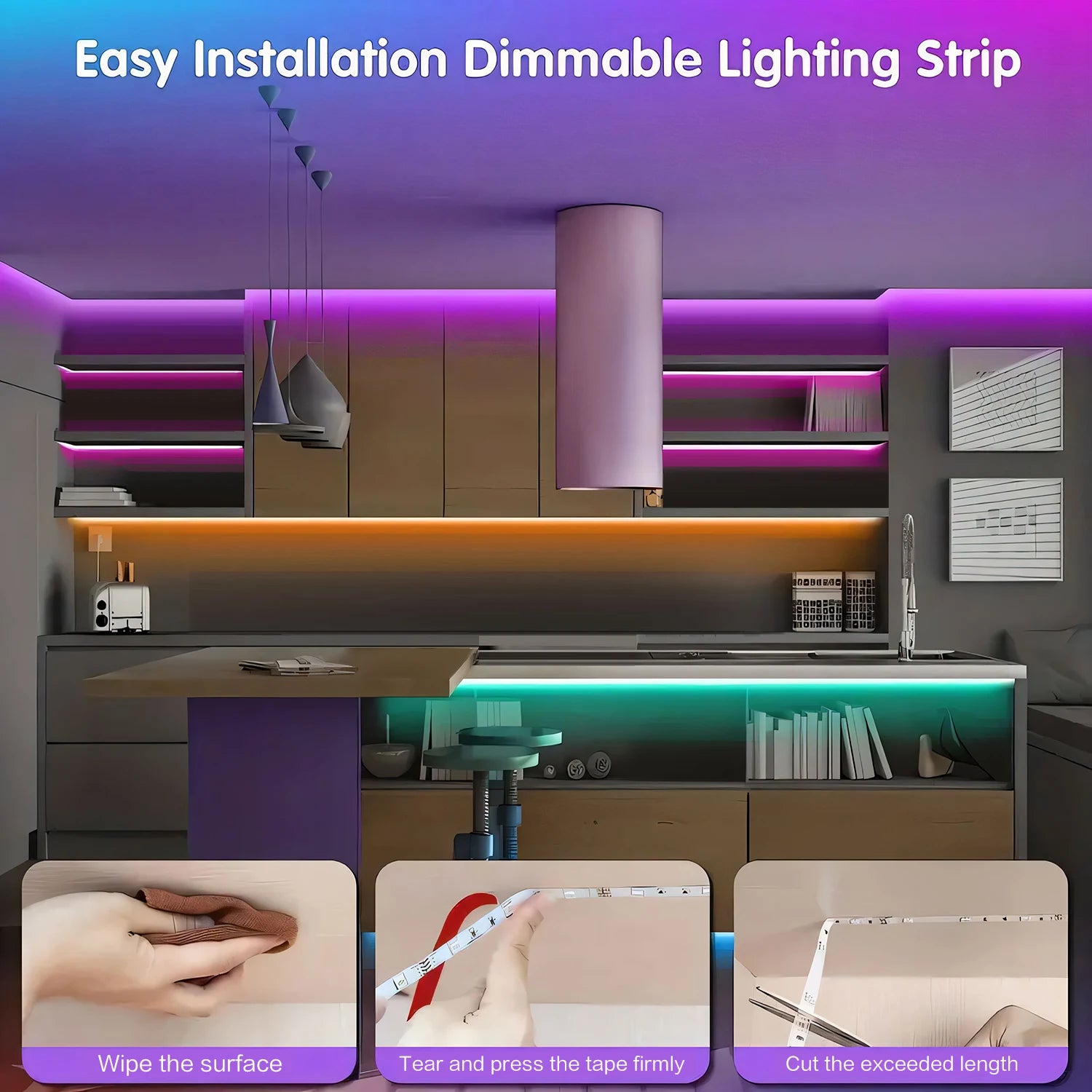 Music Sync LED Strip Lights cut lines and installation