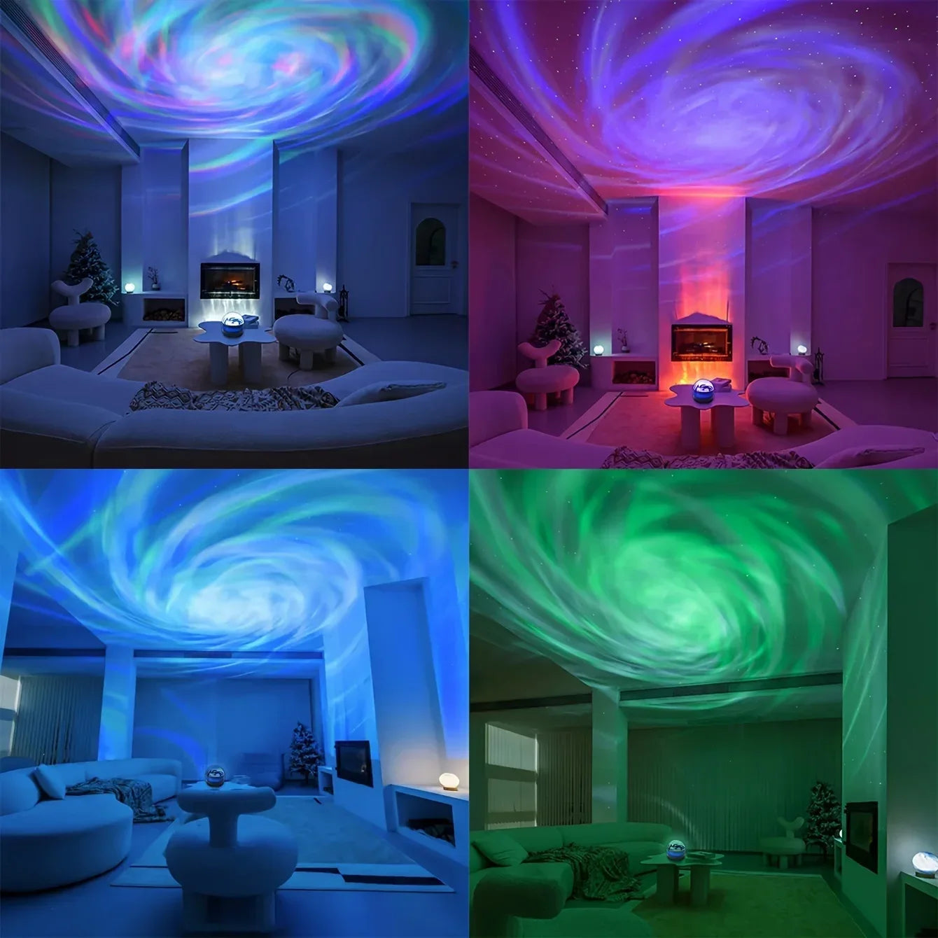 Galaxy Star Projector projecting green and blue aurora light