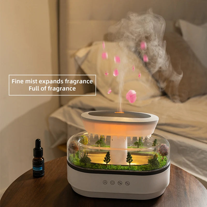 Rain Cloud Diffuser Light on a bedside table