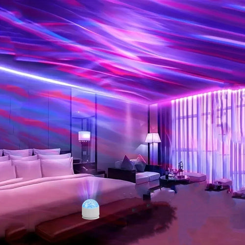 Aurora Wave Projector casting green and purple aurora light across a ceiling