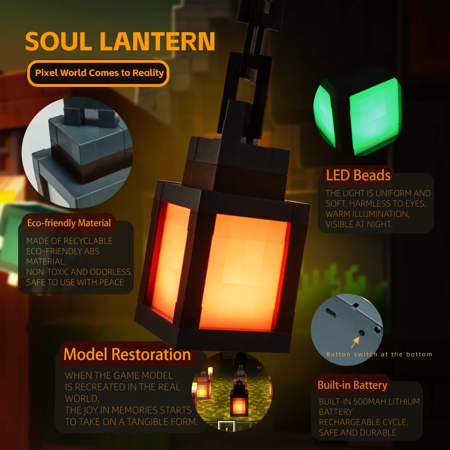 Pixel Lantern Night Light carry handle detail