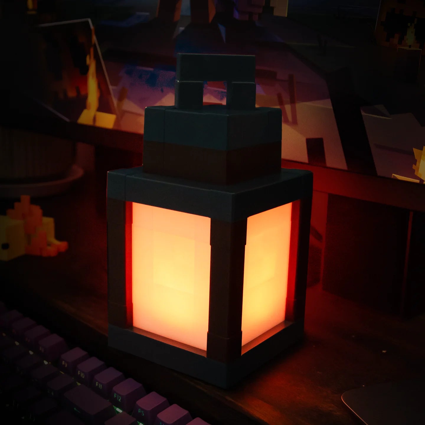 Pixel Lantern Night Light shown in a dark room
